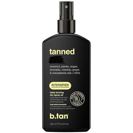b.tan Best Tanning Oil | Get Tanned Intensifier Dry Spray - Fast, Dark Outdoor Sun Tan From Tan Accelerating Actives, Packed with Moisturizing Oils, No SPF, Austrailian Brand, 8 Fl Oz