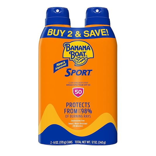 Banana Boat Sport Ultra SPF 50 Sunscreen Spray Twin Pack (6oz each) | Water Resistant | Oxybenzone-Free | Sunblock